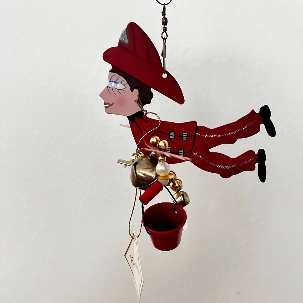 NIB Vintage 2000‎ Karen Rossi - Fanciful Flights Ornament - Metal Fireman